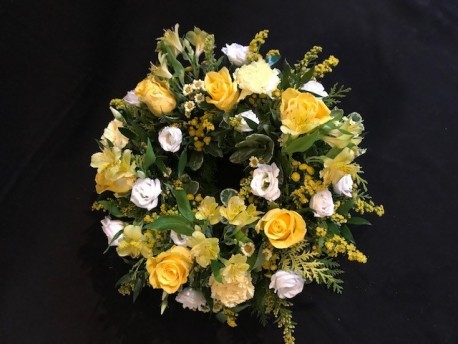 Classic funeral wreath (yellows and white)
